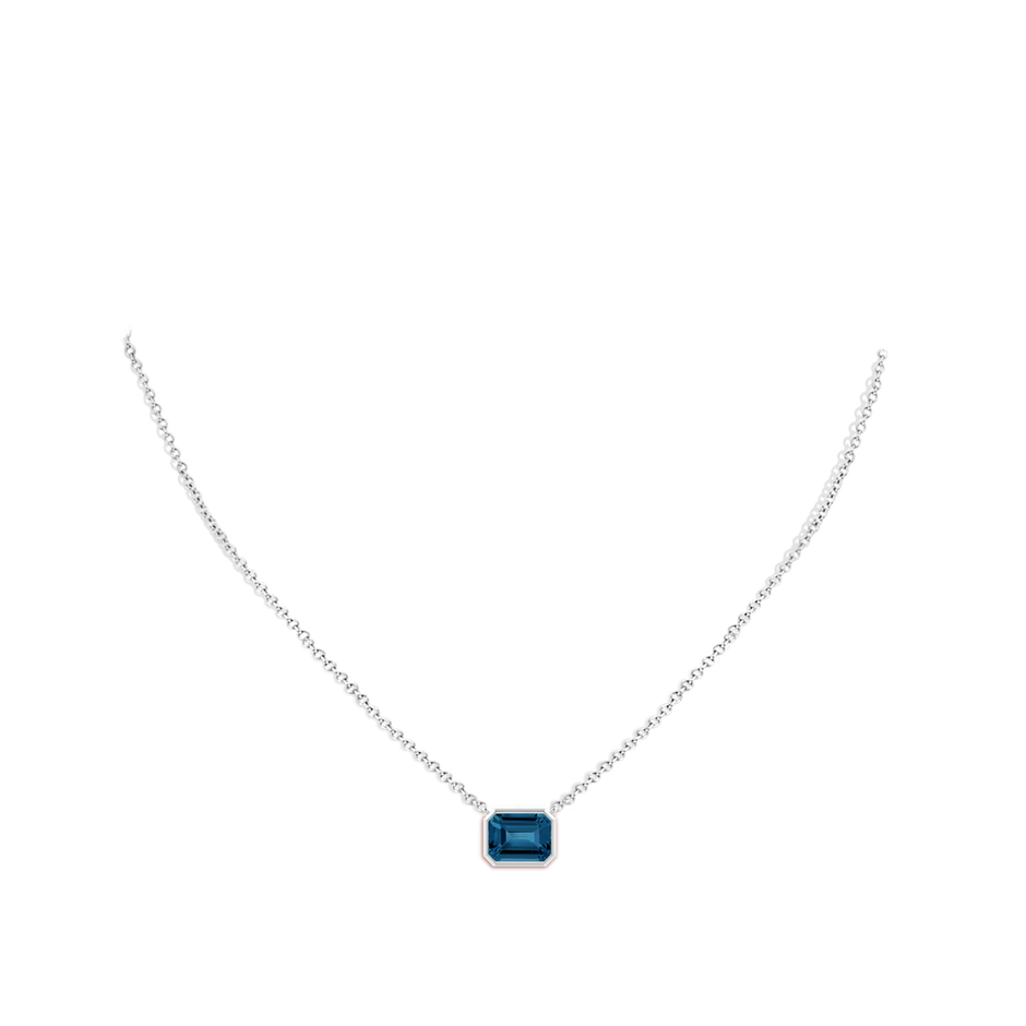 9x7mm AAA East-West Bezel-Set Emerald-Cut London Blue Topaz Pendant in White Gold body-neck