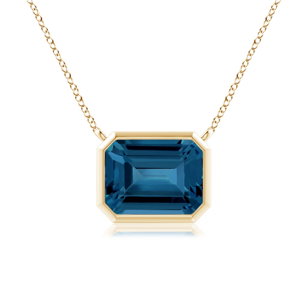 9x7mm AAA East-West Bezel-Set Emerald-Cut London Blue Topaz Pendant in Yellow Gold