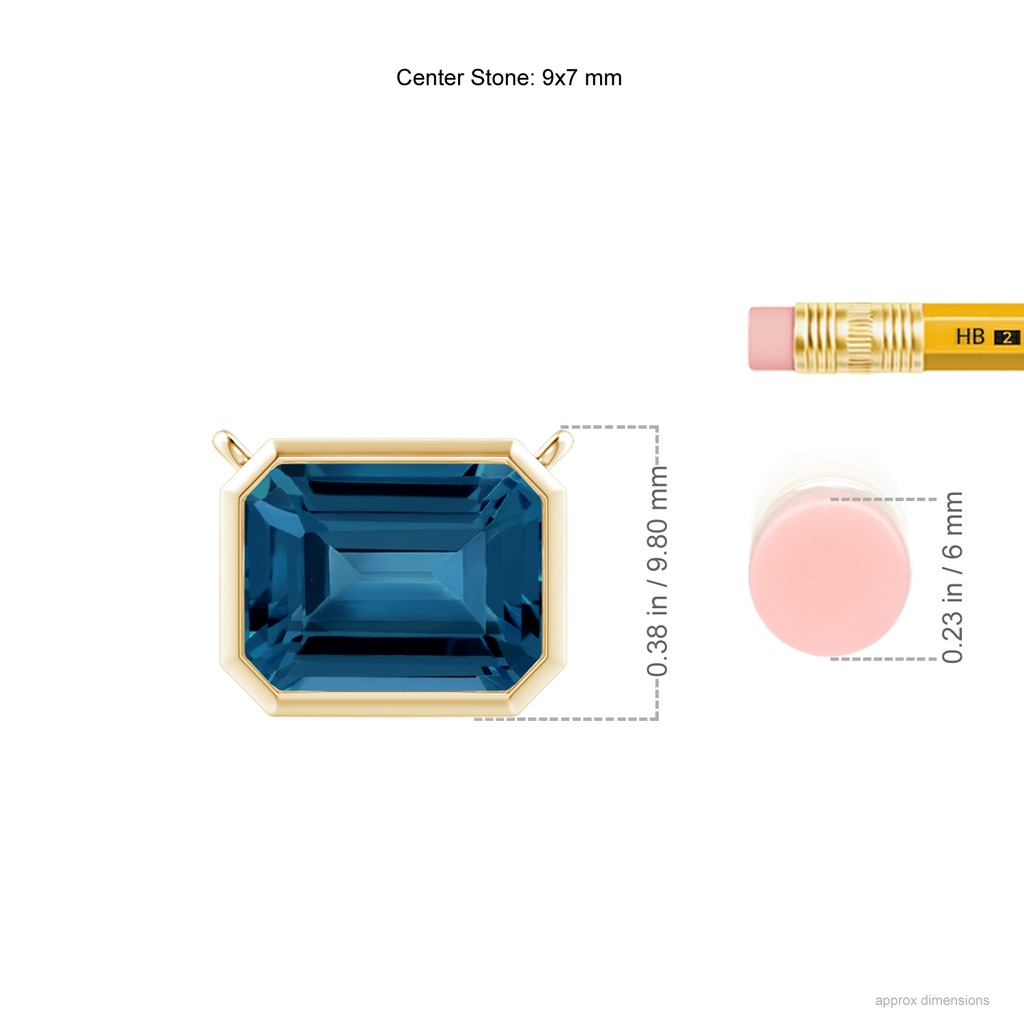 9x7mm AAA East-West Bezel-Set Emerald-Cut London Blue Topaz Pendant in Yellow Gold Ruler