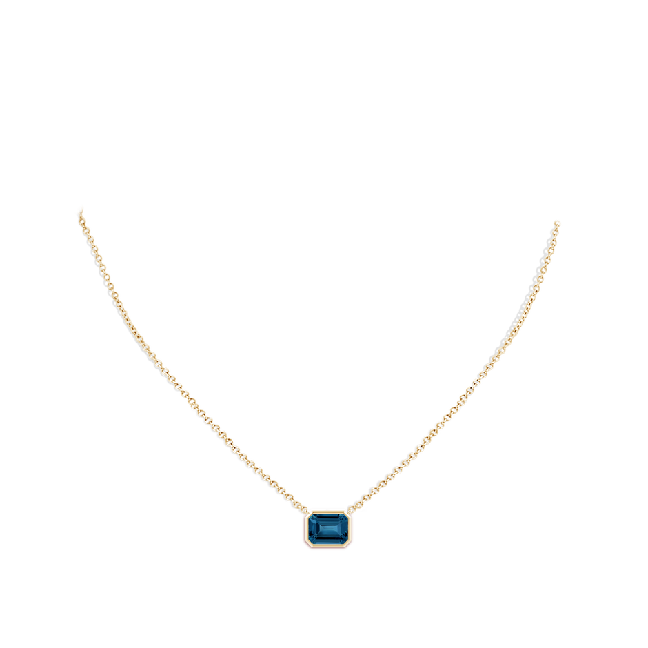 East-West Bezel-Set Emerald-Cut London Blue Topaz Pendant | Angara