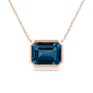 9x7mm AAAA East-West Bezel-Set Emerald-Cut London Blue Topaz Pendant in Rose Gold