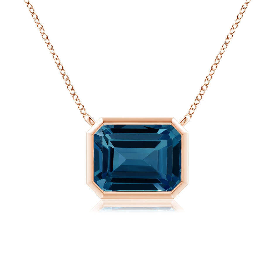 9x7mm AAAA East-West Bezel-Set Emerald-Cut London Blue Topaz Pendant in Rose Gold 