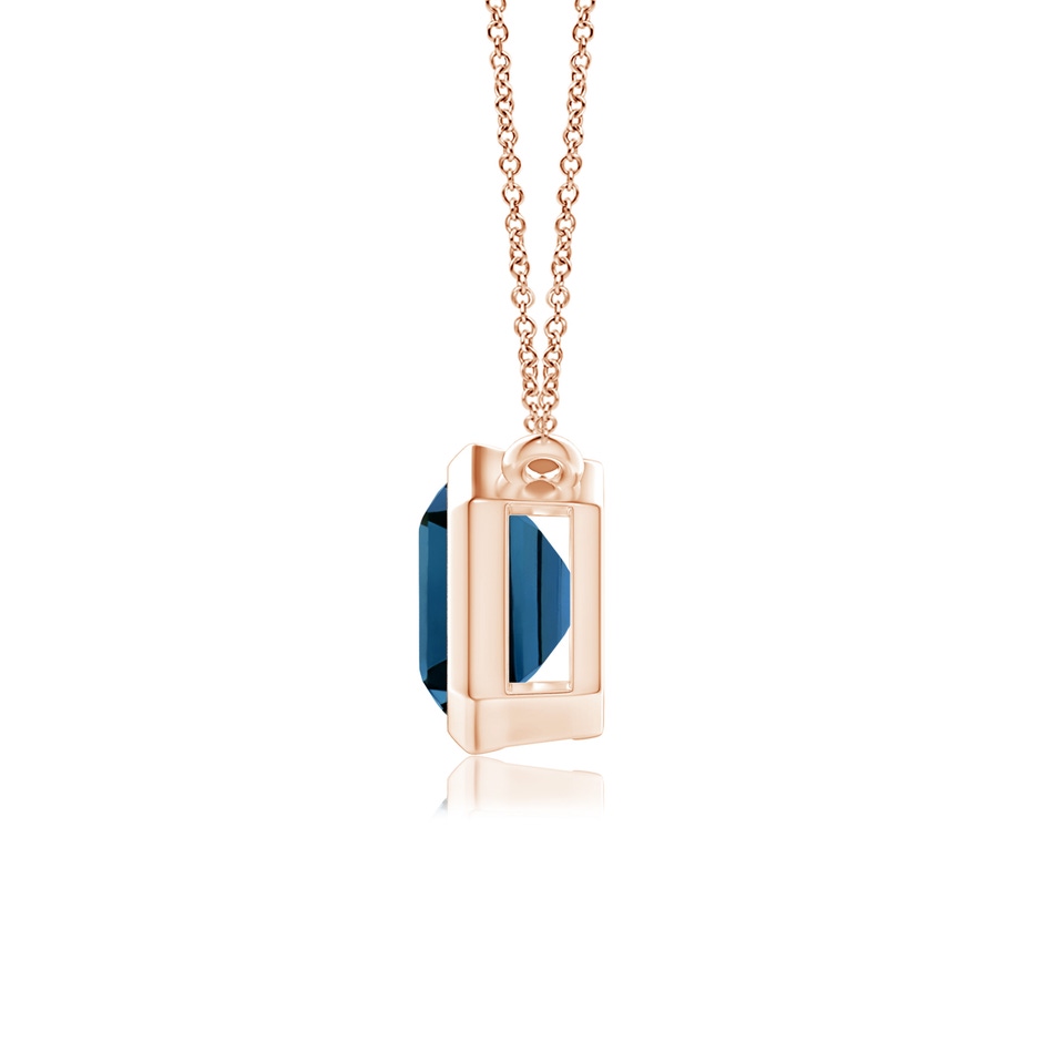 9x7mm AAAA East-West Bezel-Set Emerald-Cut London Blue Topaz Pendant in Rose Gold side-1