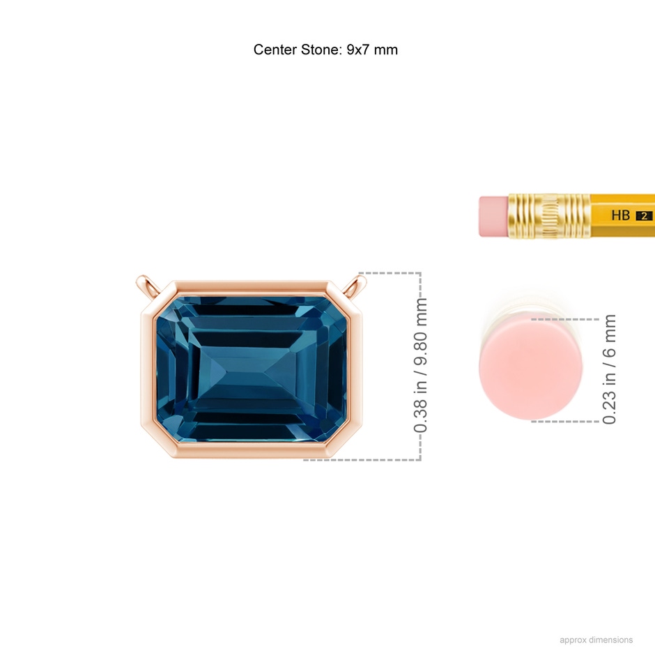 9x7mm AAAA East-West Bezel-Set Emerald-Cut London Blue Topaz Pendant in Rose Gold ruler