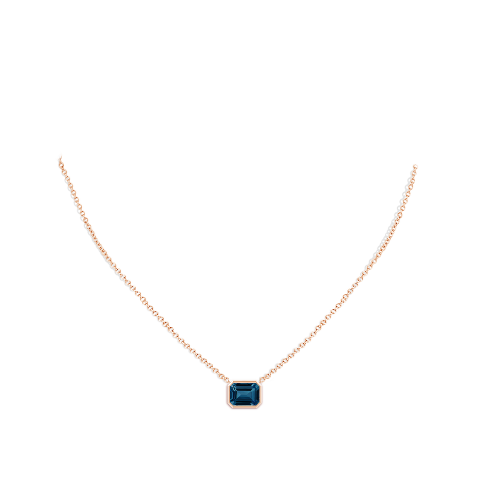 9x7mm AAAA East-West Bezel-Set Emerald-Cut London Blue Topaz Pendant in Rose Gold body-neck
