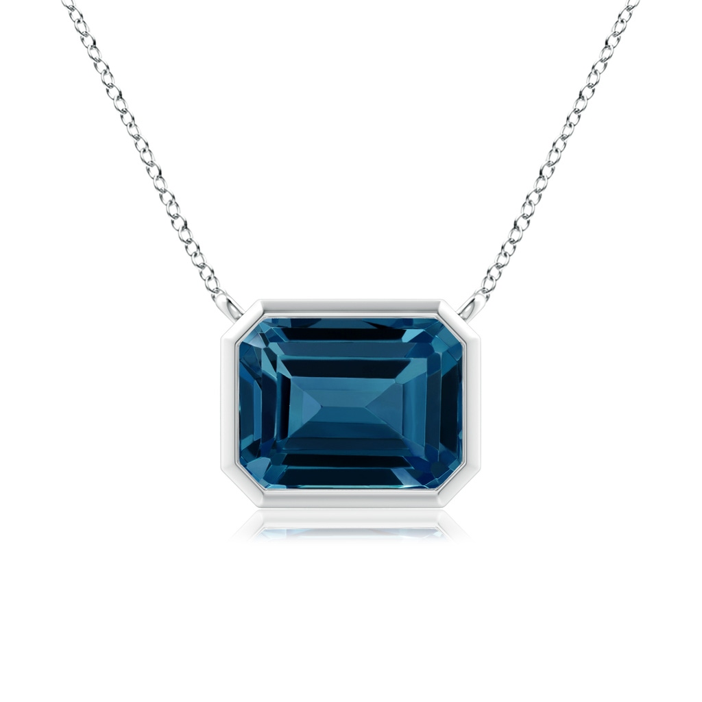 9x7mm AAAA East-West Bezel-Set Emerald-Cut London Blue Topaz Pendant in White Gold