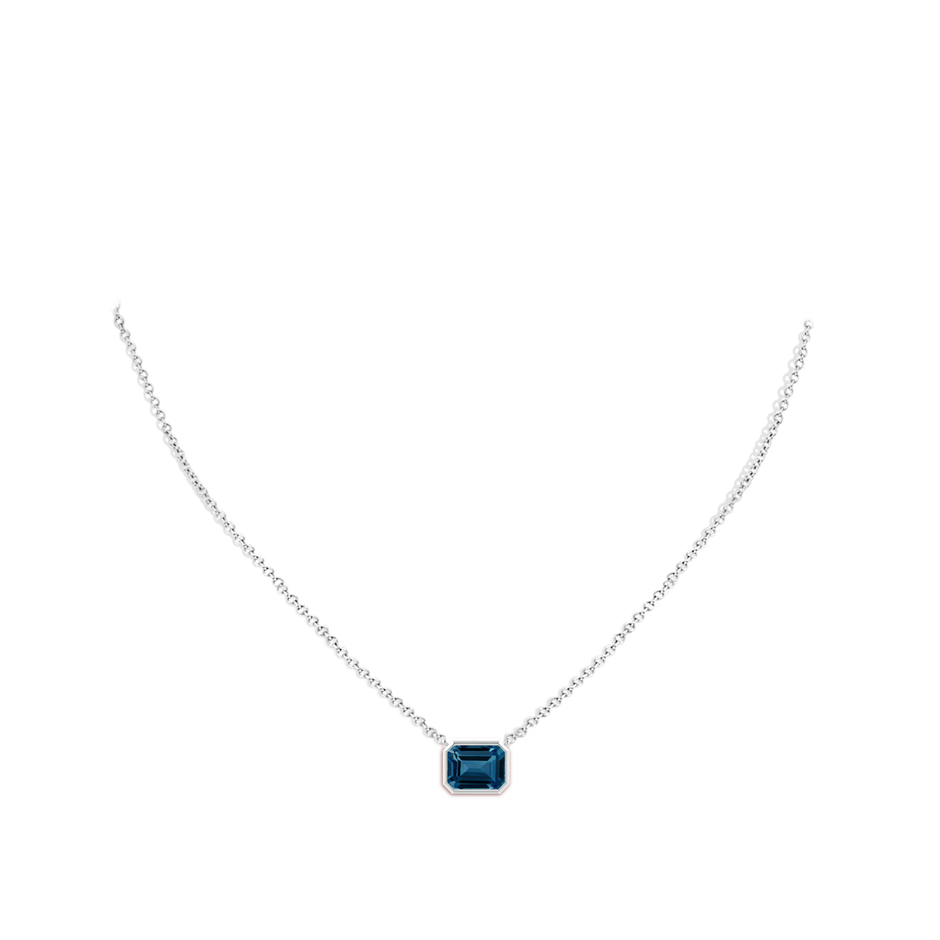 9x7mm AAAA East-West Bezel-Set Emerald-Cut London Blue Topaz Pendant in White Gold body-neck