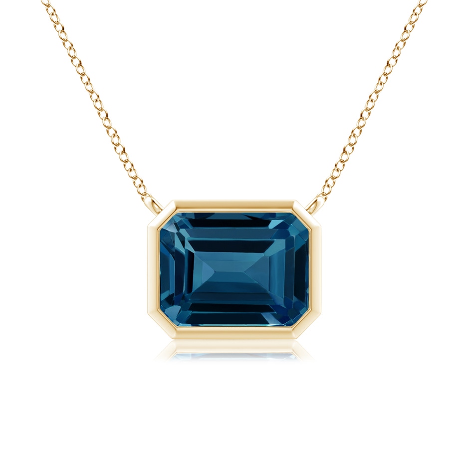 9x7mm AAAA East-West Bezel-Set Emerald-Cut London Blue Topaz Pendant in Yellow Gold 