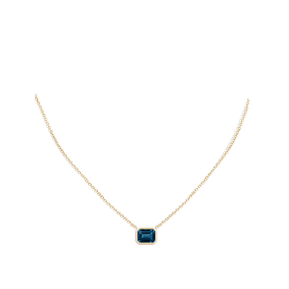 9x7mm AAAA East-West Bezel-Set Emerald-Cut London Blue Topaz Pendant in Yellow Gold body-neck