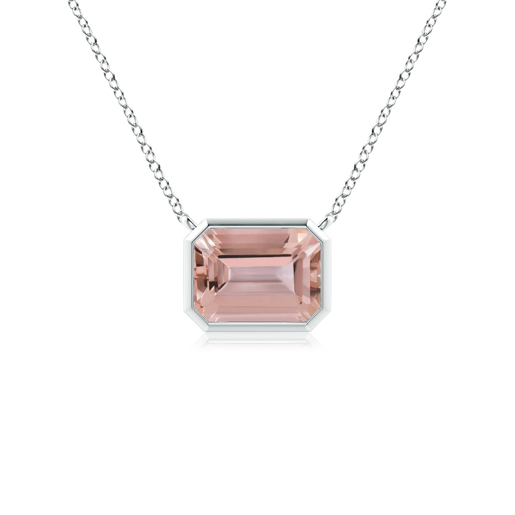 7x5mm AAAA East-West Bezel-Set Emerald-Cut Morganite Pendant in White Gold