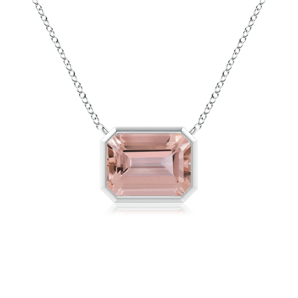 8x6mm AAAA East-West Bezel-Set Emerald-Cut Morganite Pendant in White Gold