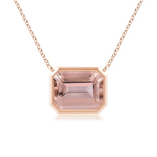 9x7mm AAAA East-West Bezel-Set Emerald-Cut Morganite Pendant in Rose Gold