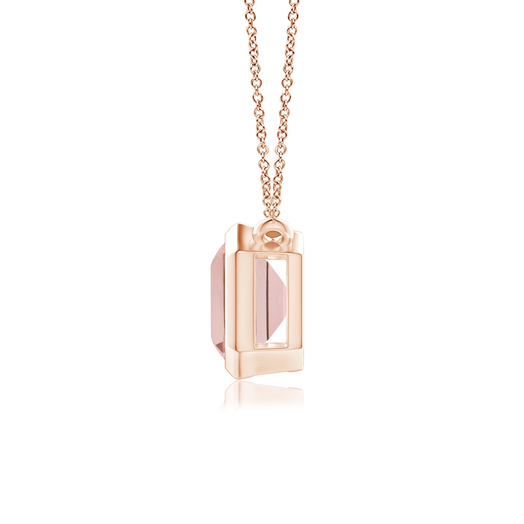 9x7mm AAAA East-West Bezel-Set Emerald-Cut Morganite Pendant in Rose Gold Side-1