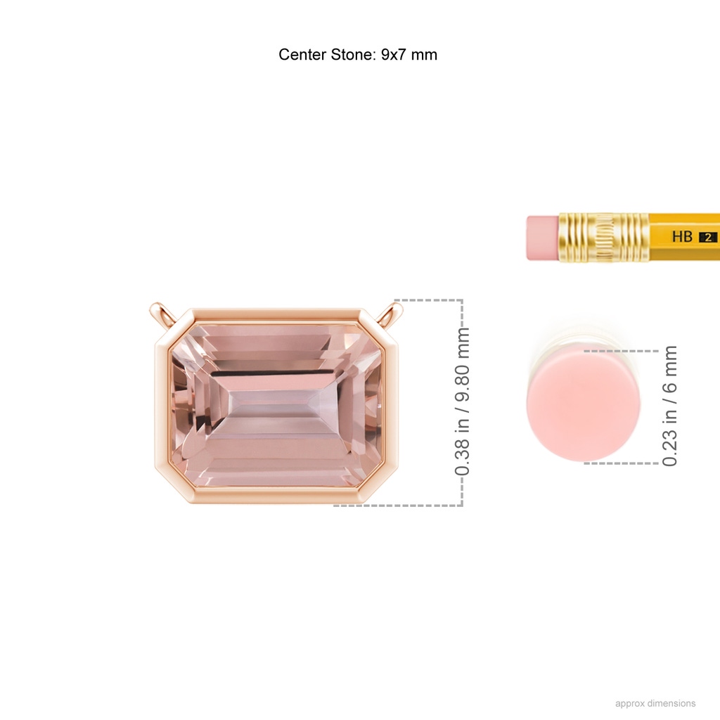 9x7mm AAAA East-West Bezel-Set Emerald-Cut Morganite Pendant in Rose Gold Ruler