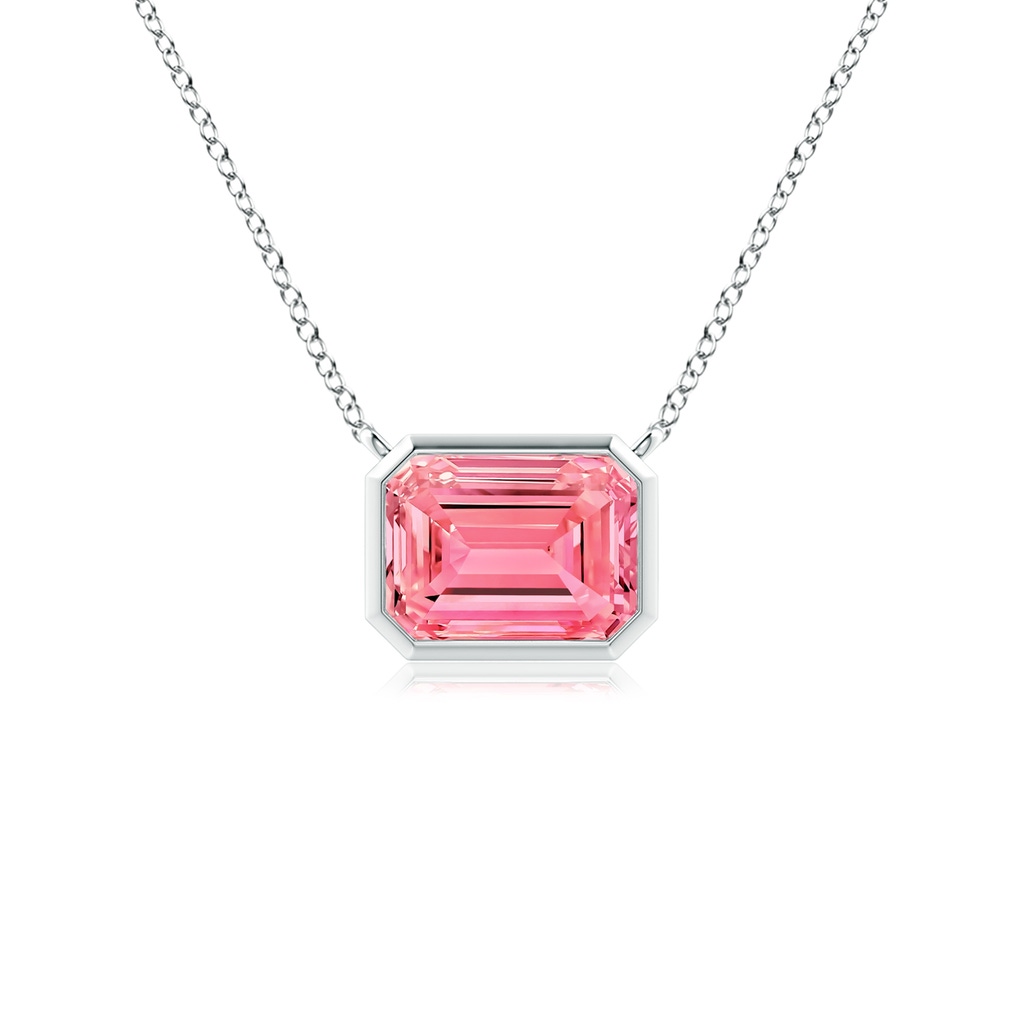 7x5mm AAAA East-West Bezel-Set Emerald-Cut Fancy Intense Pink Diamond Pendant in P950 Platinum