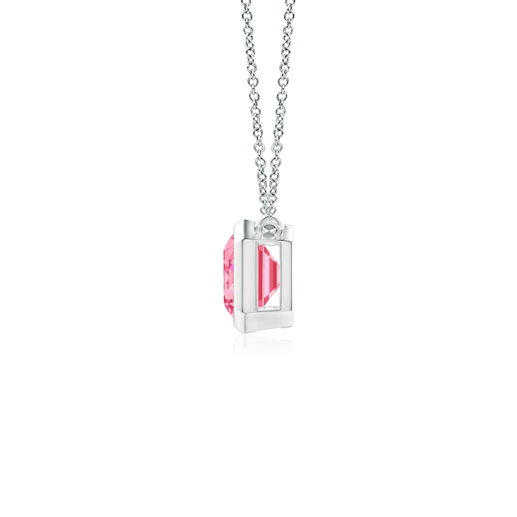 7x5mm AAAA East-West Bezel-Set Emerald-Cut Fancy Intense Pink Diamond Pendant in P950 Platinum - side 199