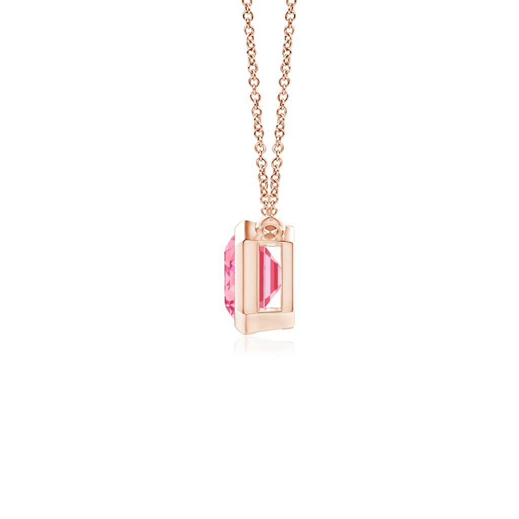 7x5mm AAAA East-West Bezel-Set Emerald-Cut Fancy Intense Pink Diamond Pendant in Rose Gold - side 199