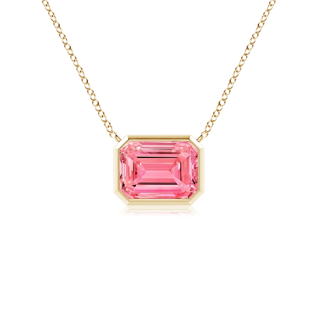 7x5mm AAAA East-West Bezel-Set Emerald-Cut Fancy Intense Pink Diamond Pendant in Yellow Gold