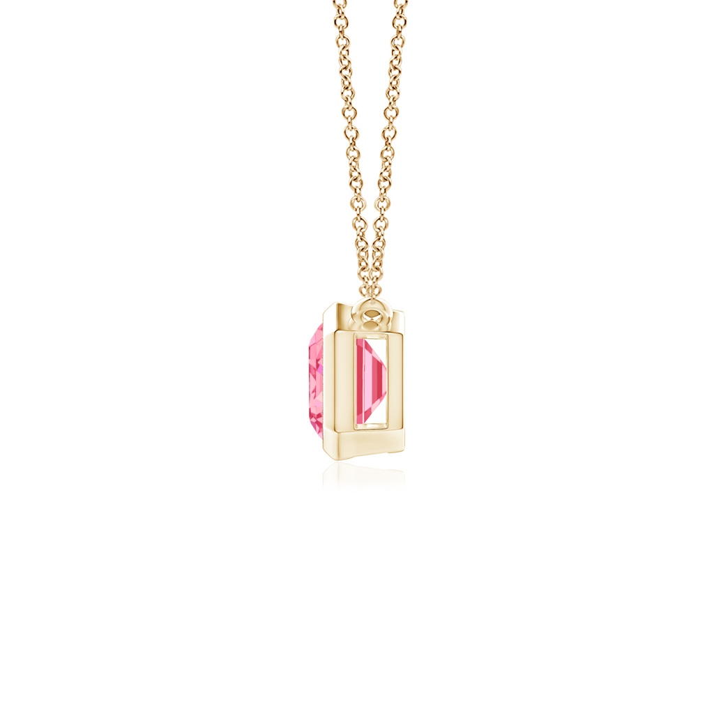 7x5mm AAAA East-West Bezel-Set Emerald-Cut Fancy Intense Pink Diamond Pendant in Yellow Gold - side 199