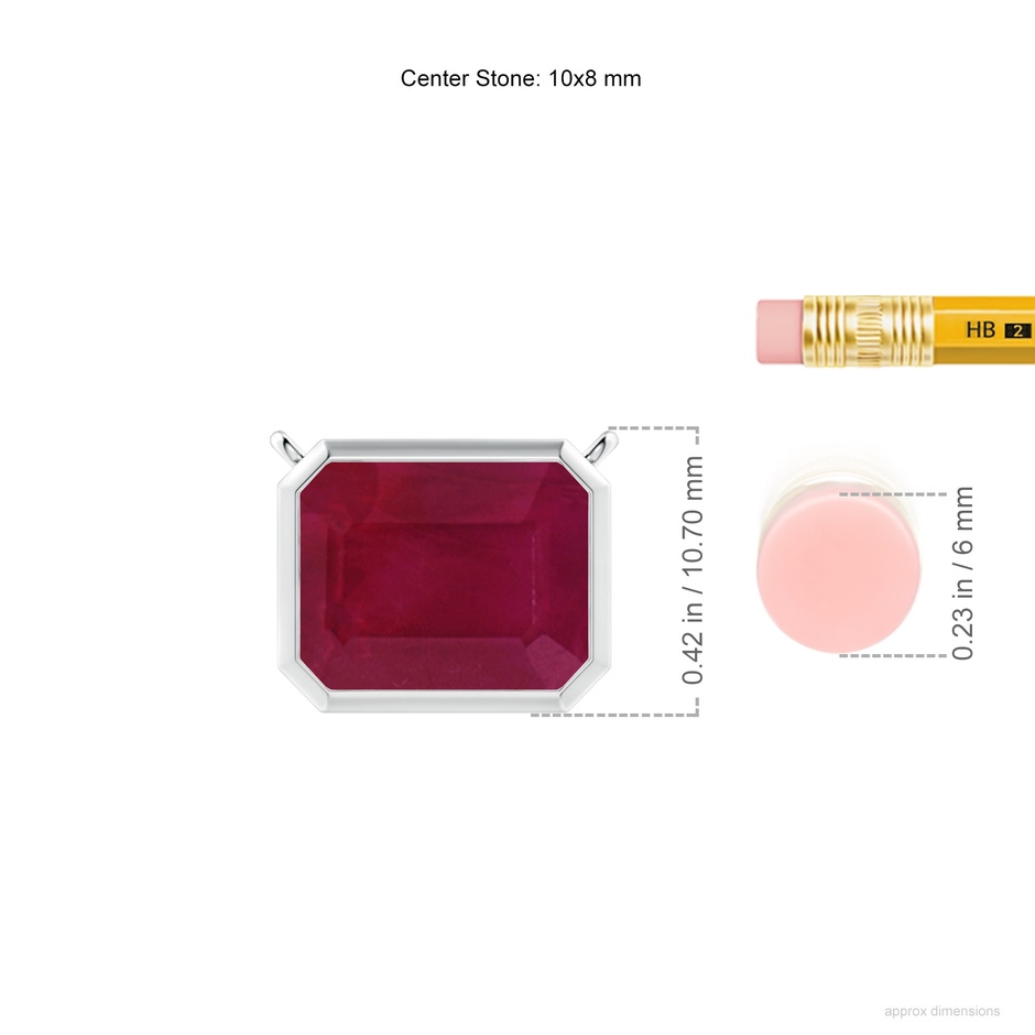 10x8mm A East-West Bezel-Set Emerald-Cut Ruby Pendant in P950 Platinum ruler