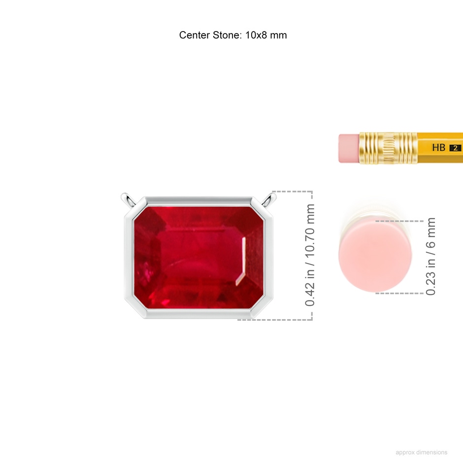 10x8mm AAA East-West Bezel-Set Emerald-Cut Ruby Pendant in P950 Platinum ruler