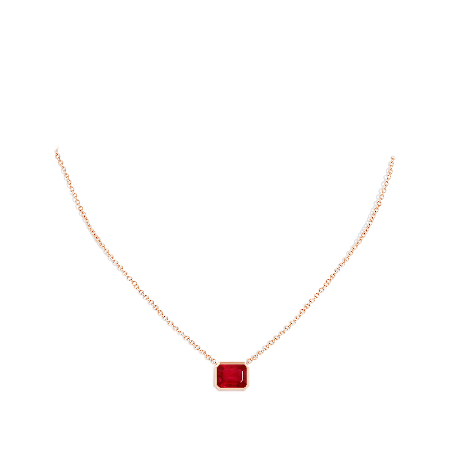 10x8mm AAA East-West Bezel-Set Emerald-Cut Ruby Pendant in Rose Gold pen
