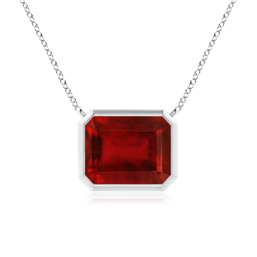 10x8mm AAAA East-West Bezel-Set Emerald-Cut Ruby Pendant in S999 Silver