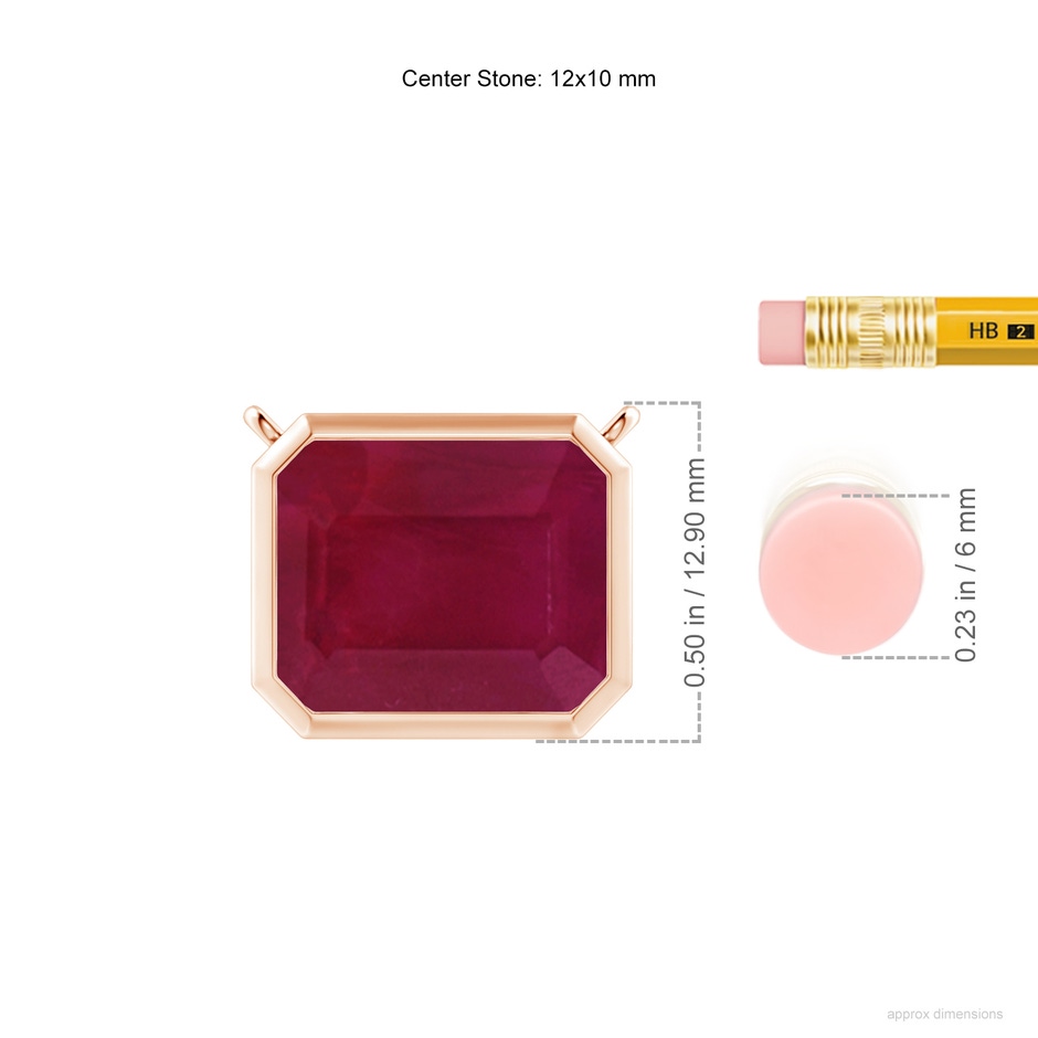 12x10mm A East-West Bezel-Set Emerald-Cut Ruby Pendant in Rose Gold ruler