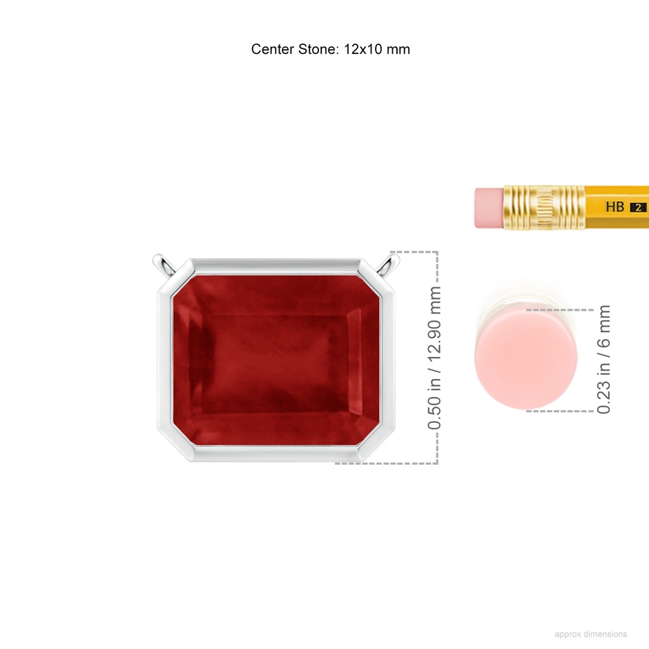 12x10mm AA East-West Bezel-Set Emerald-Cut Ruby Pendant in P950 Platinum ruler