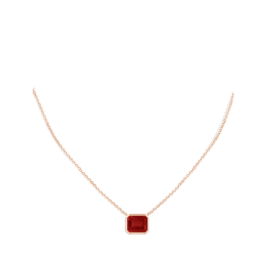 12x10mm AA East-West Bezel-Set Emerald-Cut Ruby Pendant in Rose Gold pen