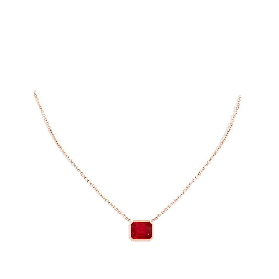 12x10mm AAA East-West Bezel-Set Emerald-Cut Ruby Pendant in Rose Gold pen