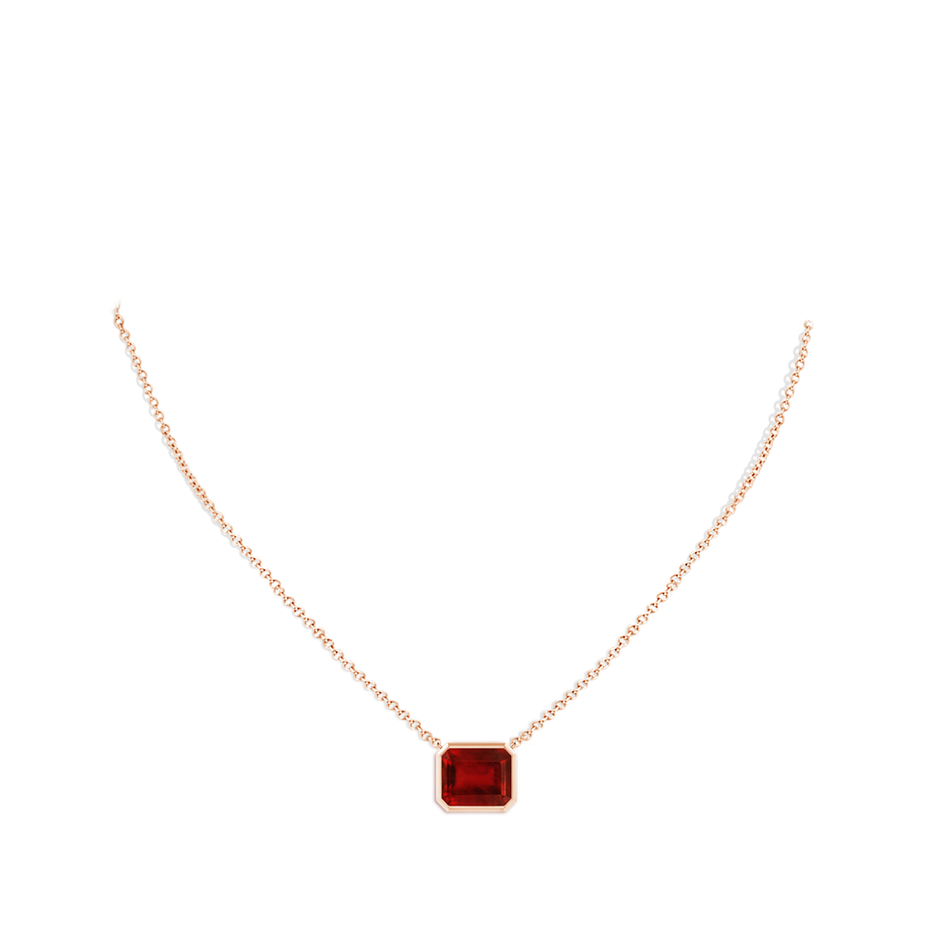12x10mm AAAA East-West Bezel-Set Emerald-Cut Ruby Pendant in Rose Gold pen