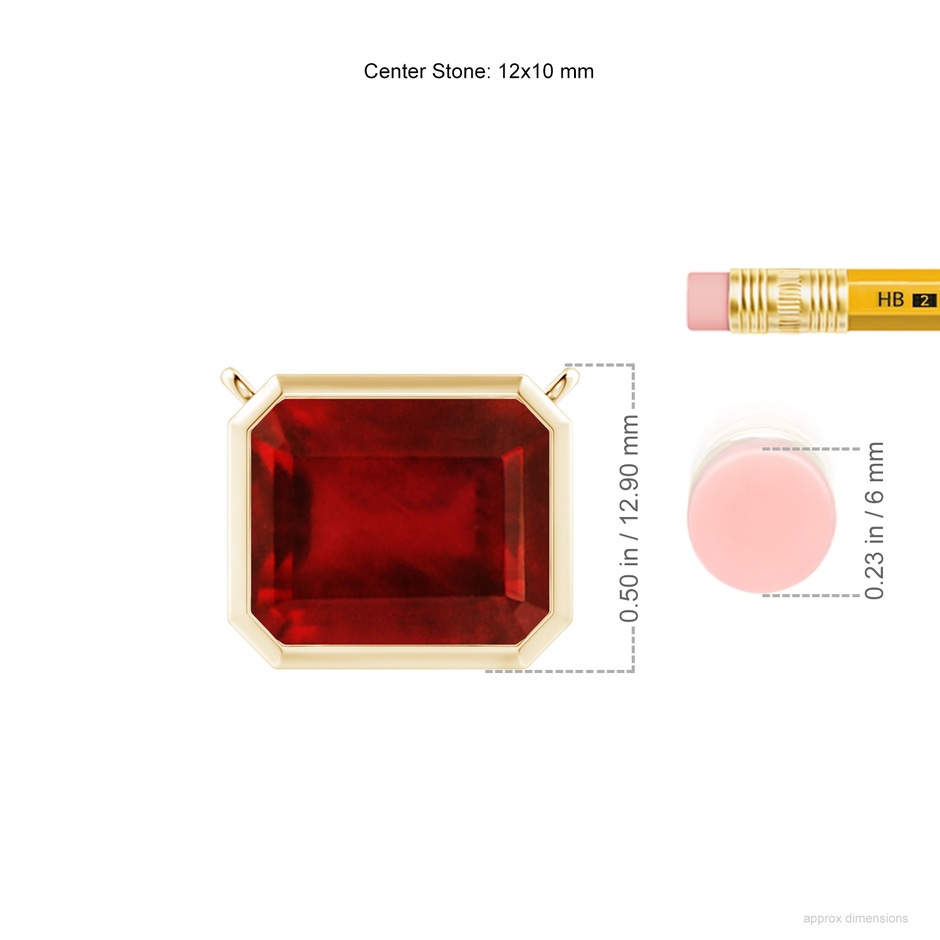12x10mm AAAA East-West Bezel-Set Emerald-Cut Ruby Pendant in Yellow Gold ruler