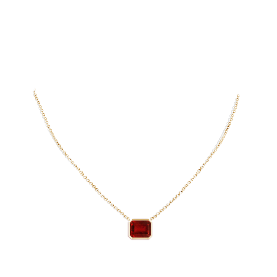 12x10mm AAAA East-West Bezel-Set Emerald-Cut Ruby Pendant in Yellow Gold pen