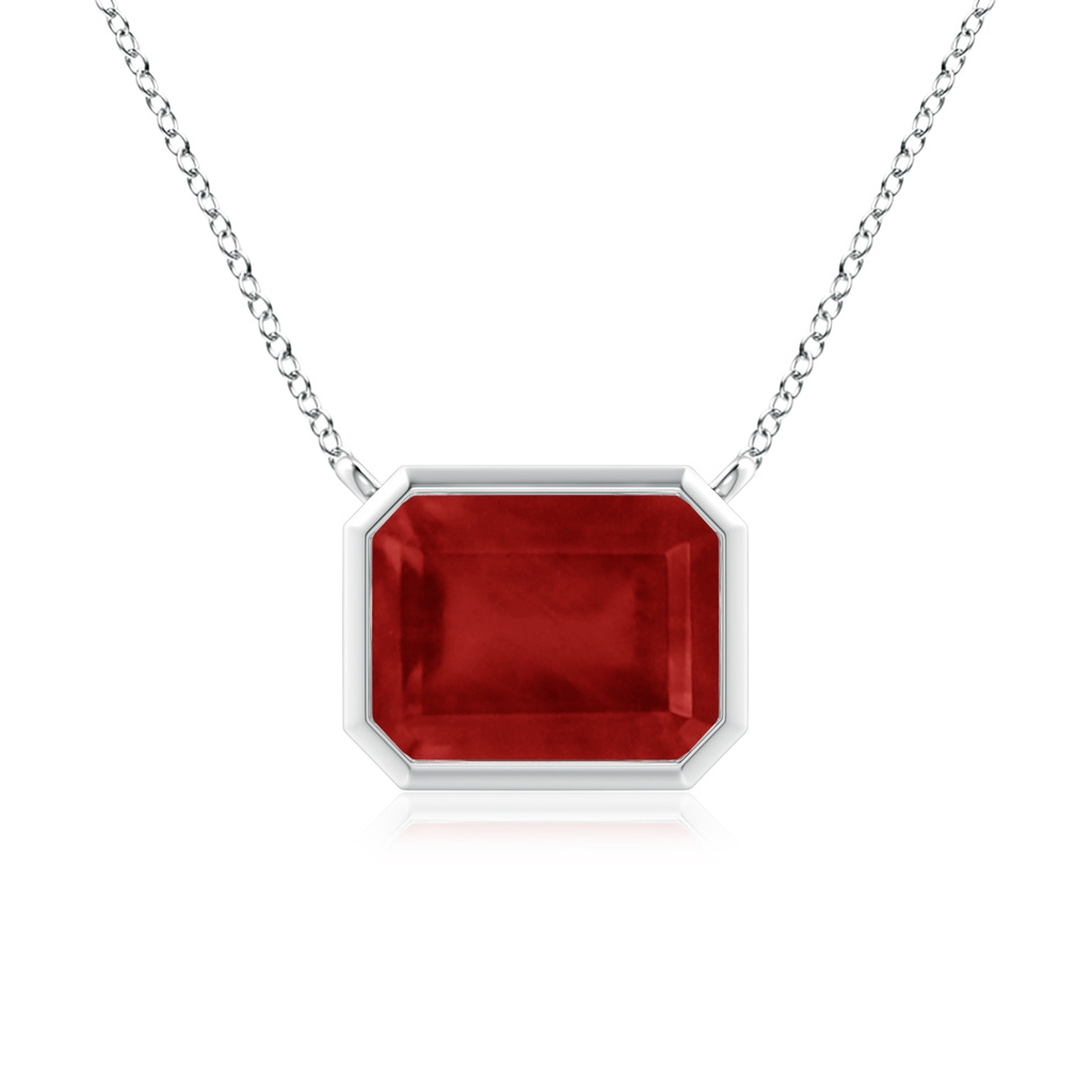 9x7mm AA East-West Bezel-Set Emerald-Cut Ruby Pendant in White Gold