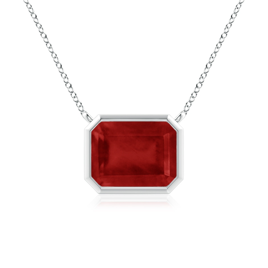 9x7mm AA East-West Bezel-Set Emerald-Cut Ruby Pendant in White Gold 