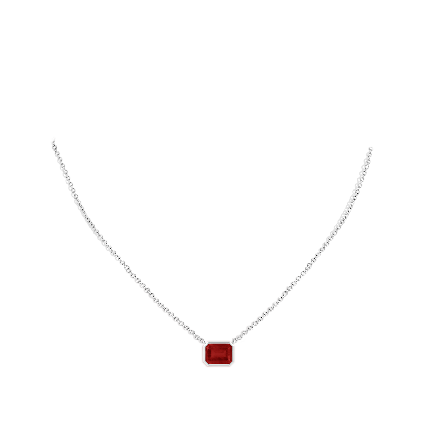 9x7mm AA East-West Bezel-Set Emerald-Cut Ruby Pendant in White Gold - body_neck