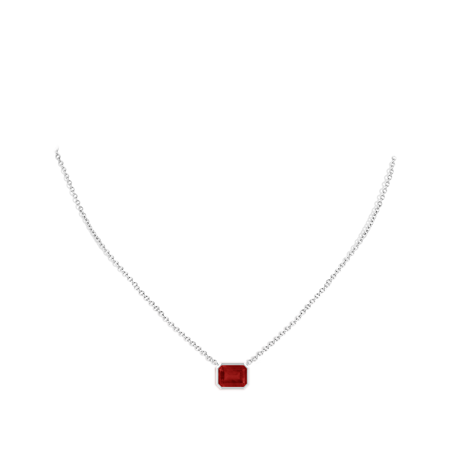 9x7mm AA East-West Bezel-Set Emerald-Cut Ruby Pendant in White Gold pen