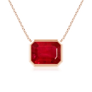 9x7mm AAA East-West Bezel-Set Emerald-Cut Ruby Pendant in Rose Gold