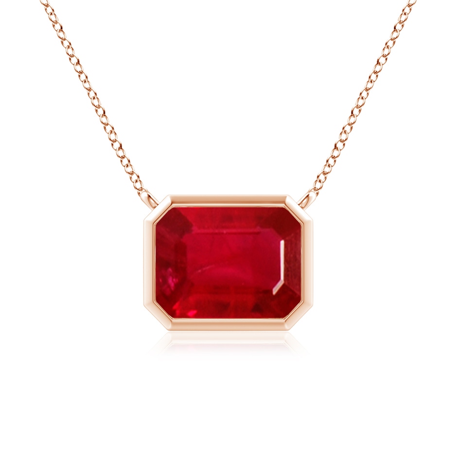 9x7mm AAA East-West Bezel-Set Emerald-Cut Ruby Pendant in Rose Gold 
