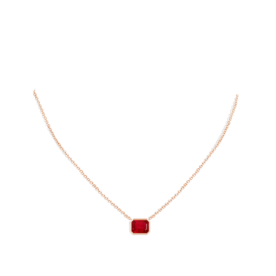 9x7mm AAA East-West Bezel-Set Emerald-Cut Ruby Pendant in Rose Gold pen