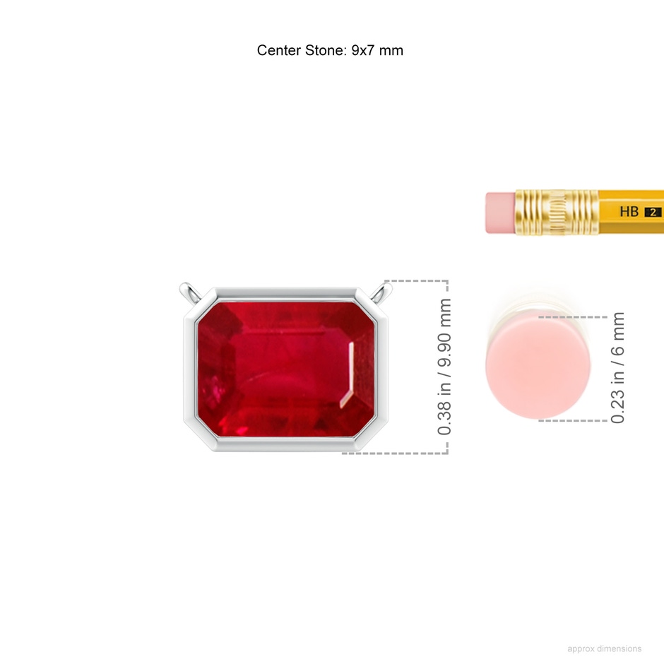 9x7mm AAA East-West Bezel-Set Emerald-Cut Ruby Pendant in S999 Silver ruler