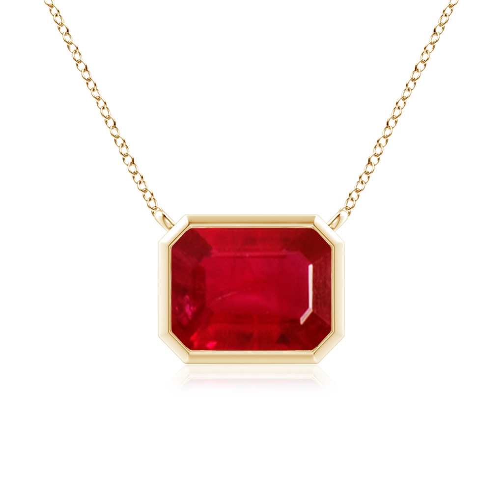 9x7mm AAA East-West Bezel-Set Emerald-Cut Ruby Pendant in Yellow Gold