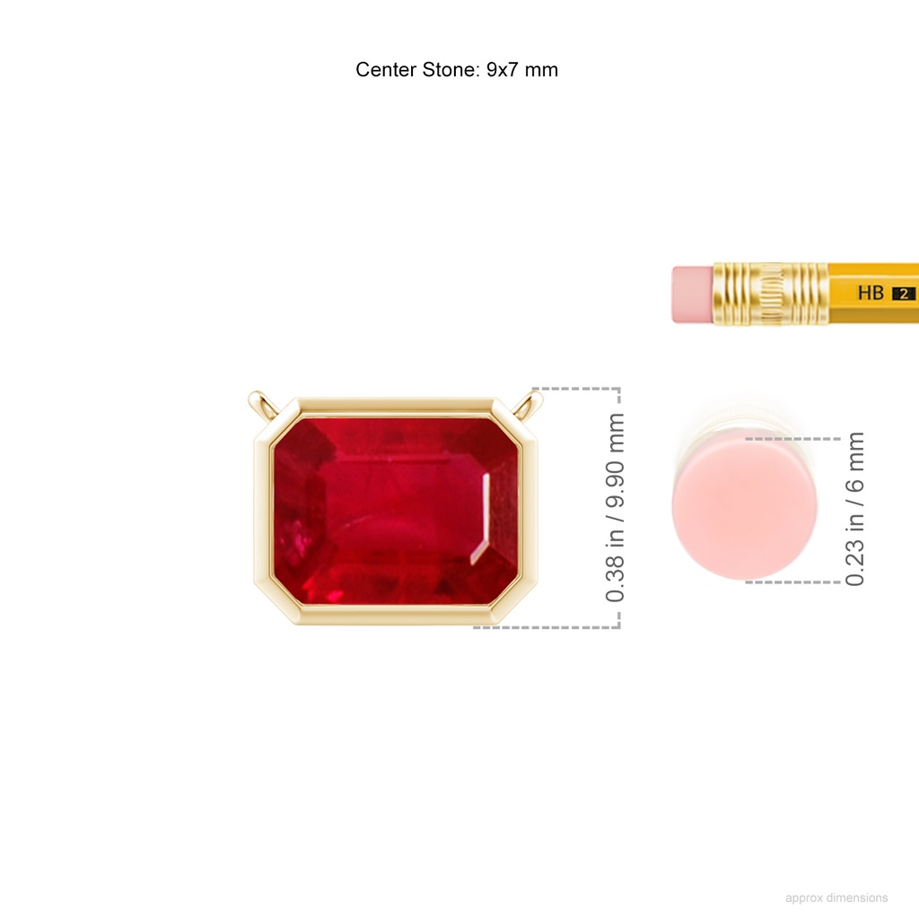 9x7mm AAA East-West Bezel-Set Emerald-Cut Ruby Pendant in Yellow Gold ruler