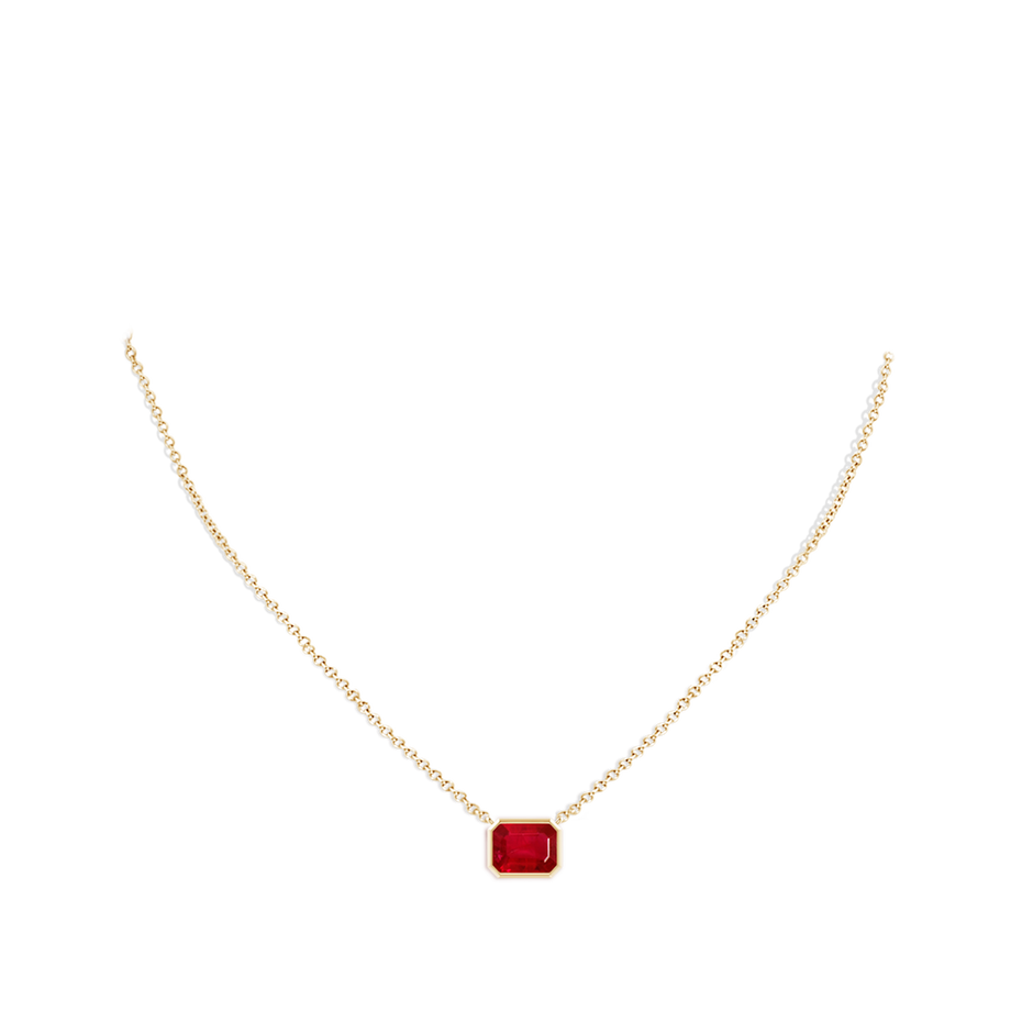 9x7mm AAA East-West Bezel-Set Emerald-Cut Ruby Pendant in Yellow Gold pen