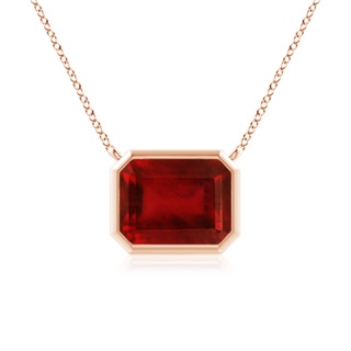 9x7mm AAAA East-West Bezel-Set Emerald-Cut Ruby Pendant in Rose Gold