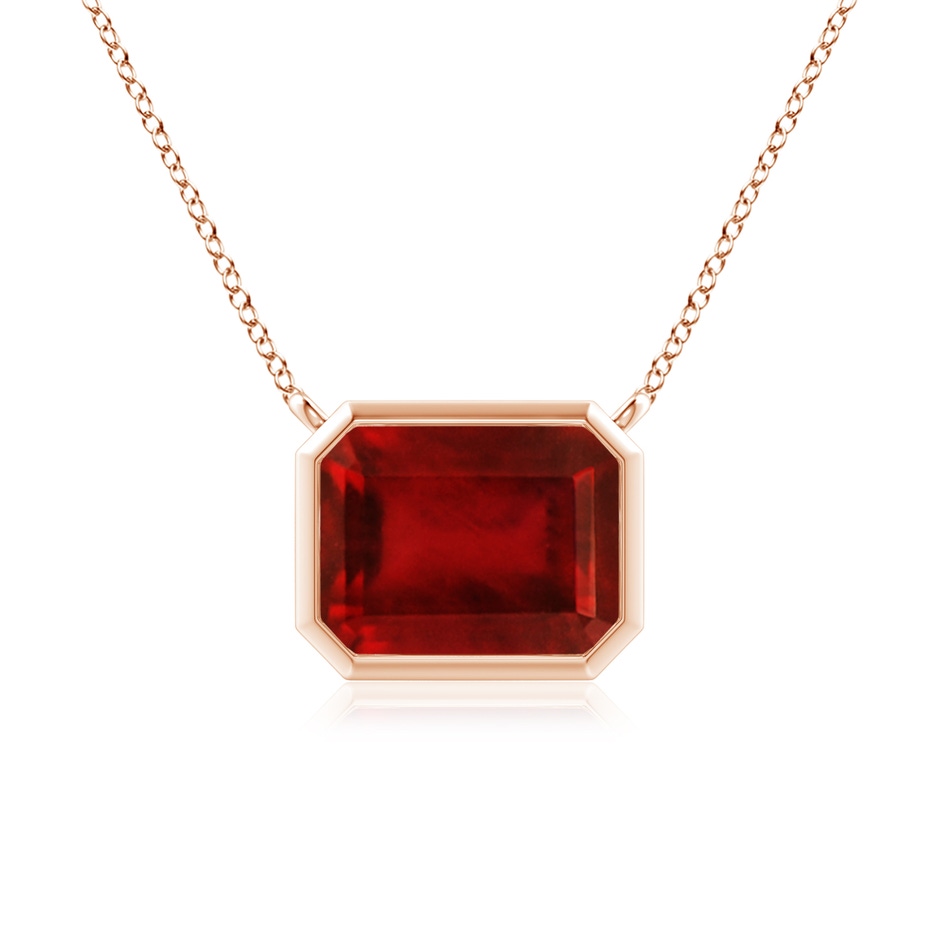 9x7mm AAAA East-West Bezel-Set Emerald-Cut Ruby Pendant in Rose Gold 