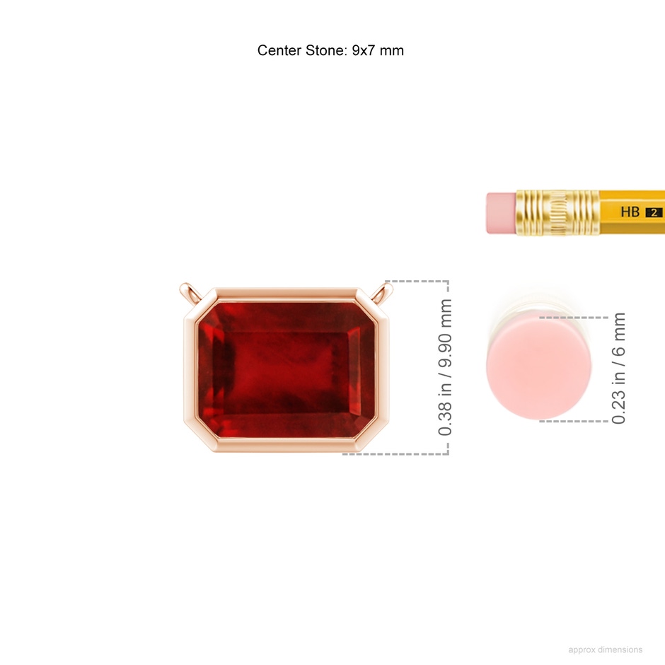 9x7mm AAAA East-West Bezel-Set Emerald-Cut Ruby Pendant in Rose Gold ruler