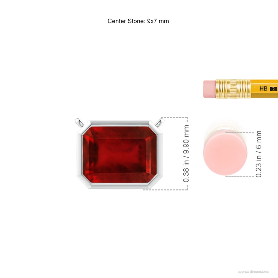 9x7mm AAAA East-West Bezel-Set Emerald-Cut Ruby Pendant in S999 Silver ruler