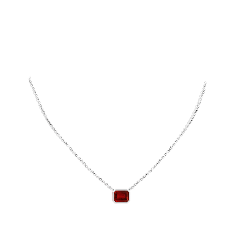 9x7mm AAAA East-West Bezel-Set Emerald-Cut Ruby Pendant in S999 Silver pen